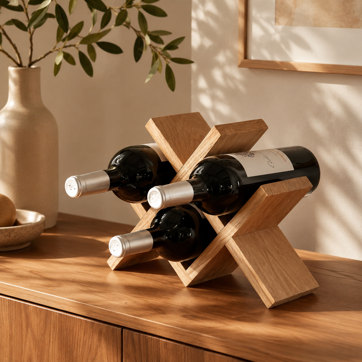 Wooden X-Shaped Wine Rack