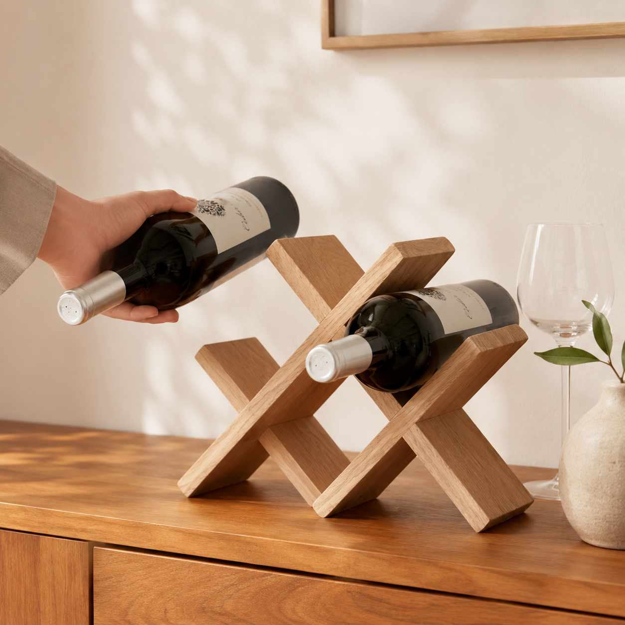 Wooden X-Shaped Wine Rack