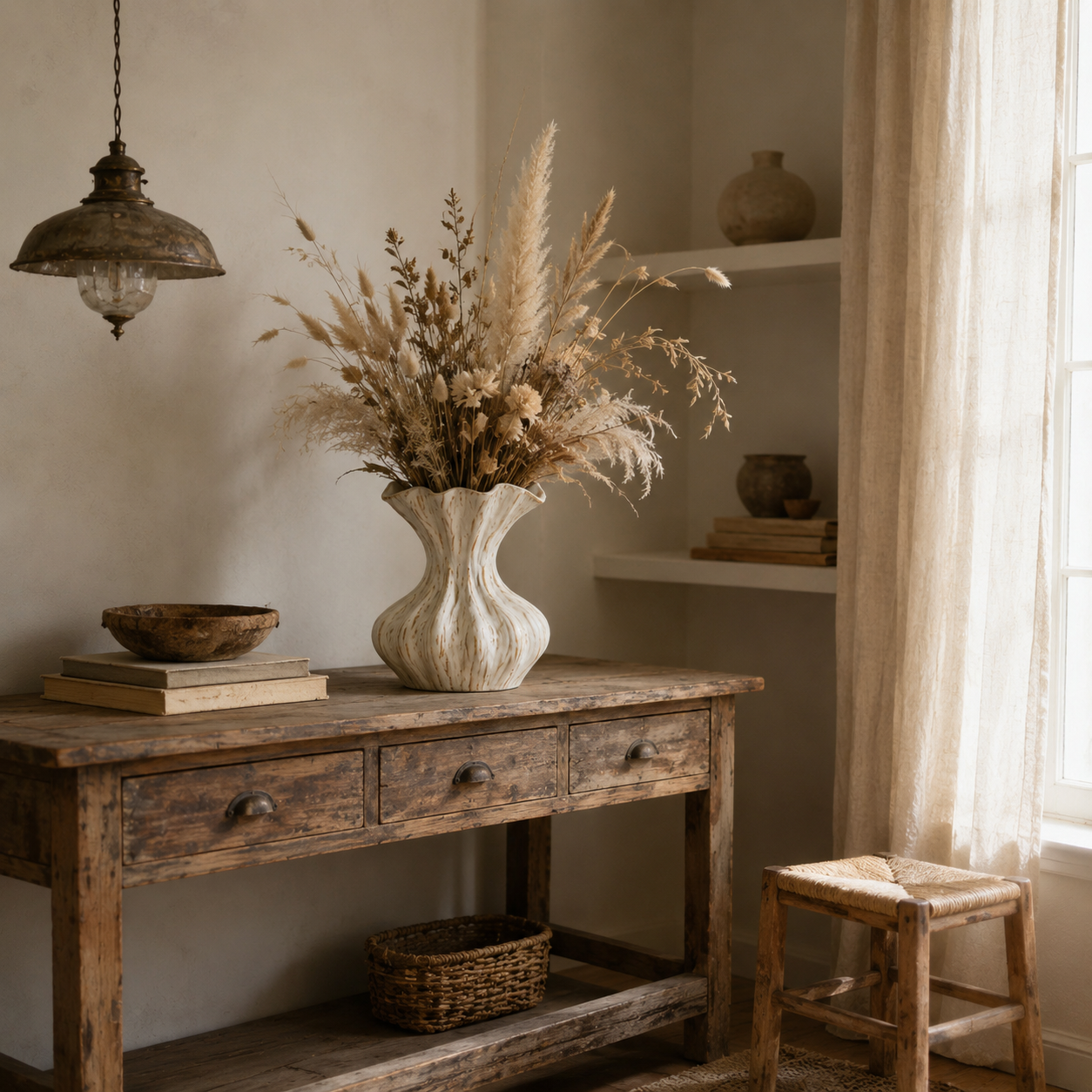 Sculptural Ceramic Vase with Wavy Rim