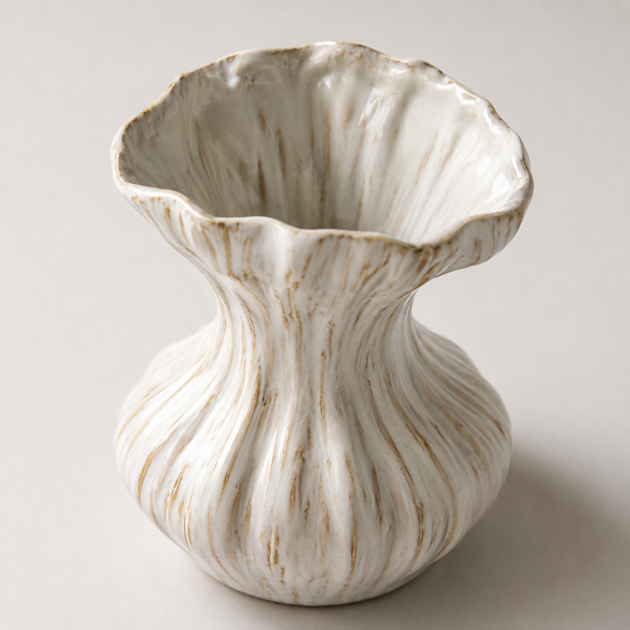 Sculptural Ceramic Vase with Wavy Rim