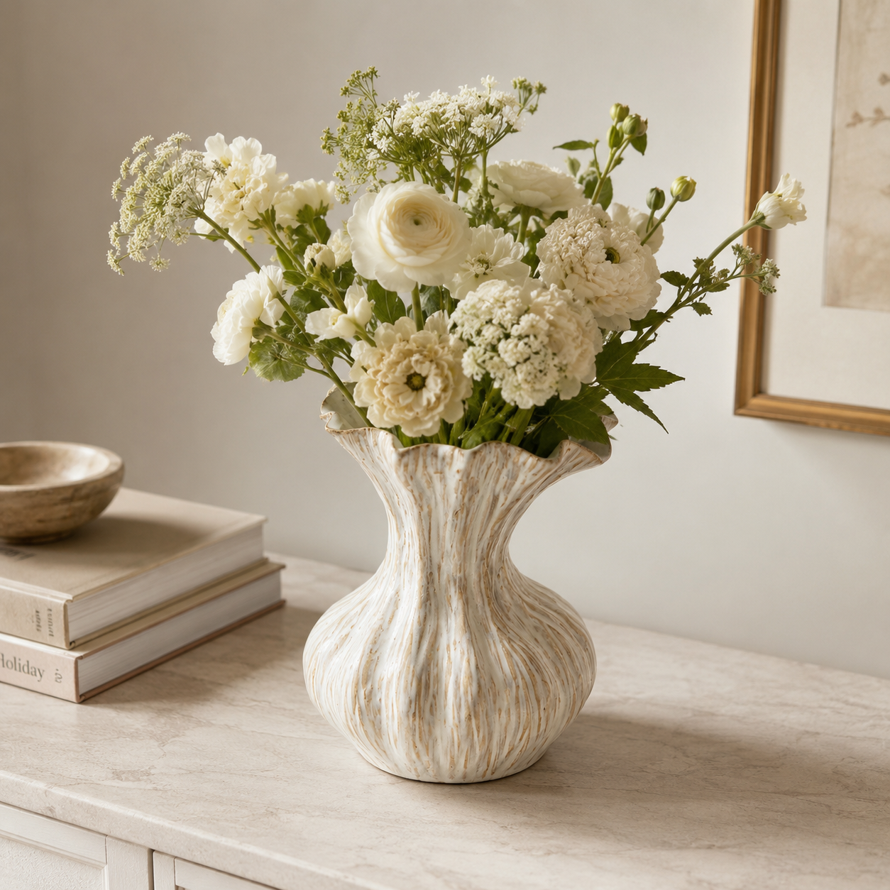 Sculptural Ceramic Vase with Wavy Rim