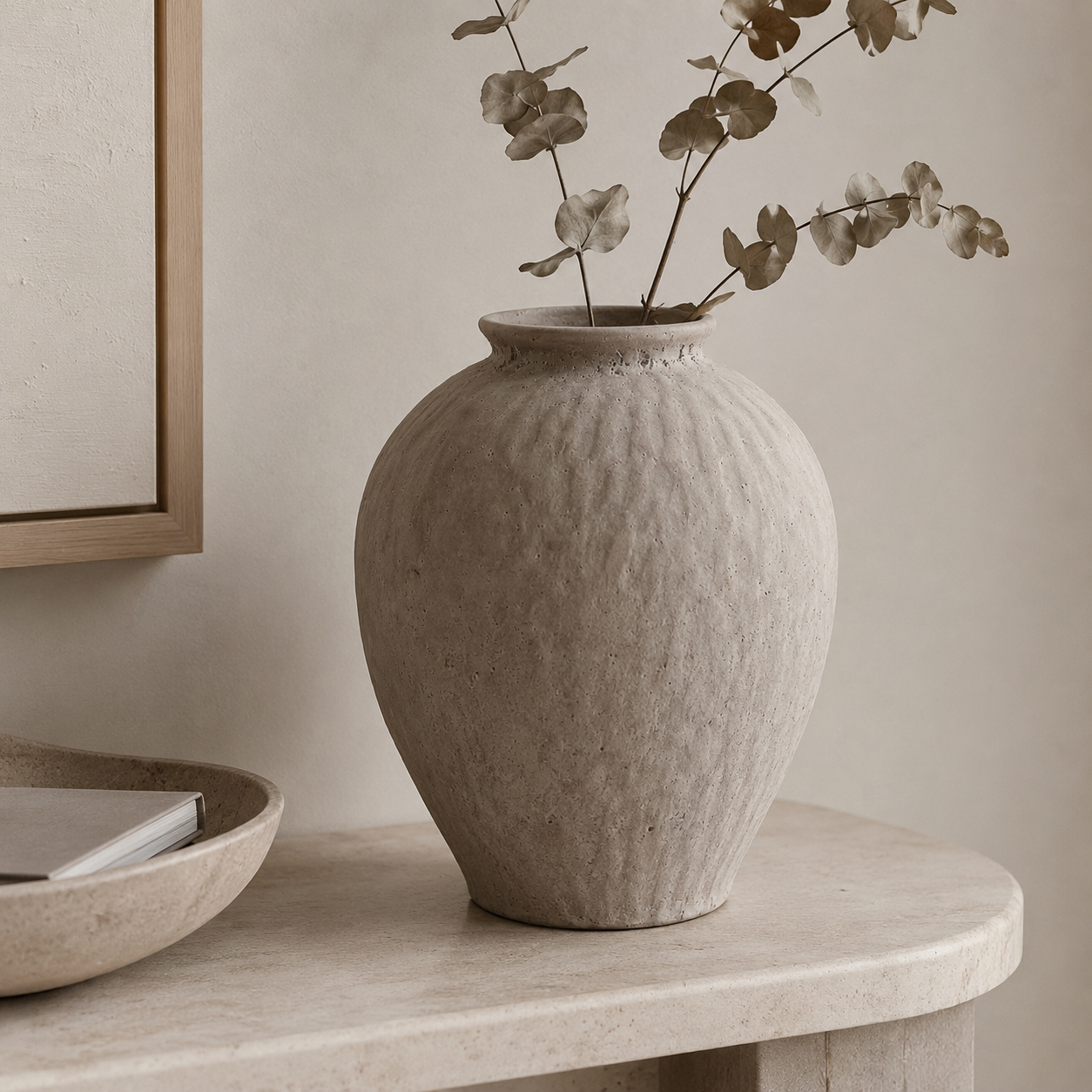 Sculptural White & Gray Decor Vase