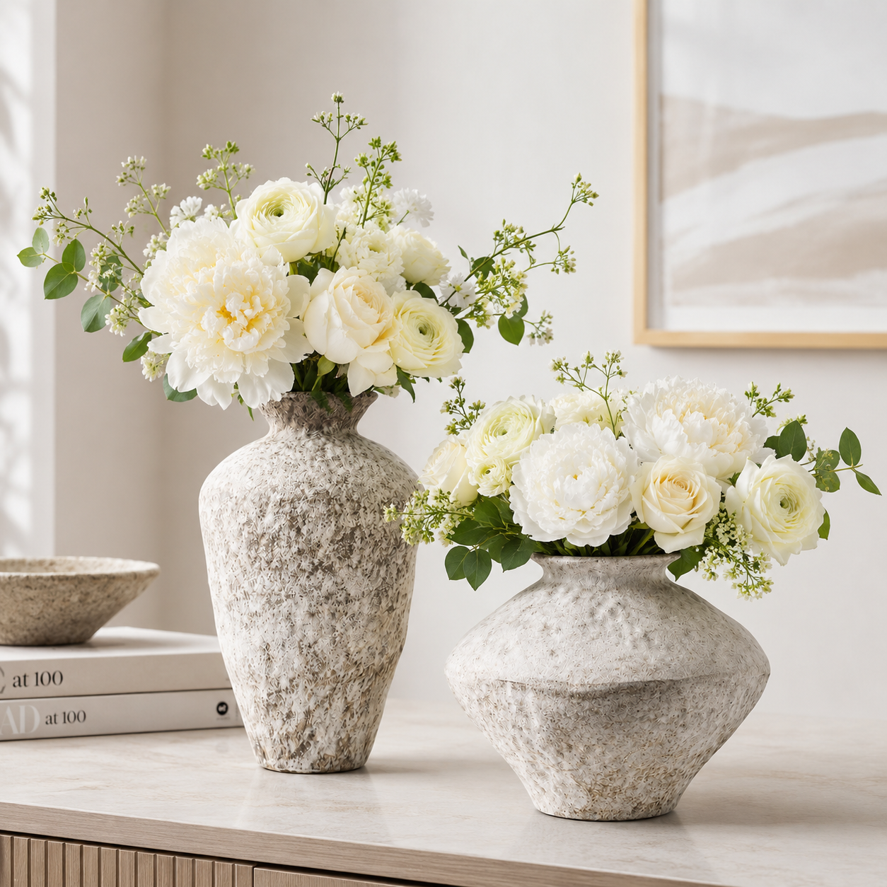 White Frost Textured Ceramic Vase