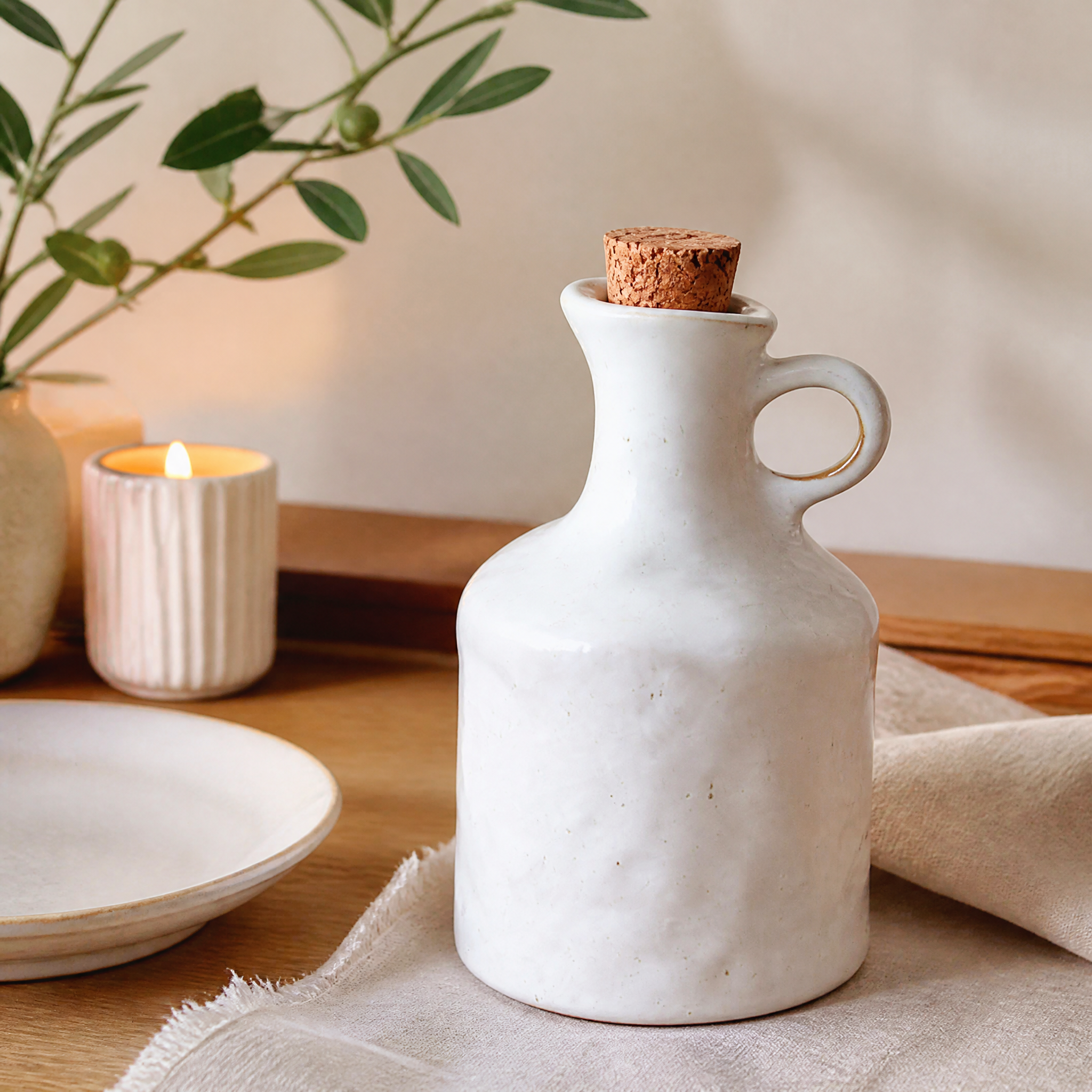 Ceramic Oil Dispenser with Cork Stopper